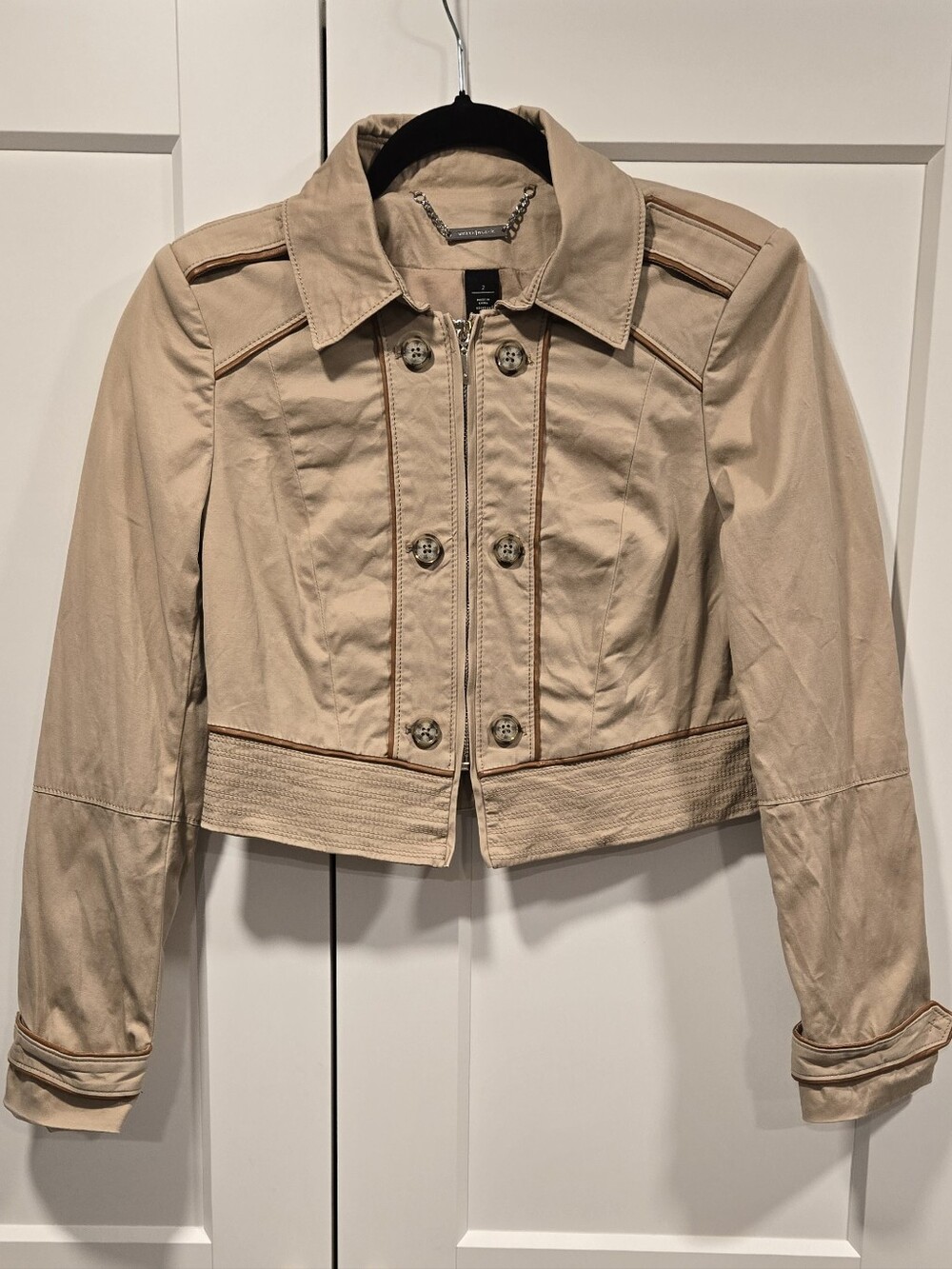 White House Black Market House Light Beige Women's Cropped Trench-Style Jacket
